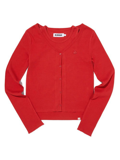 RIBBED SLEEVELESS CARDIGAN SET(RED)