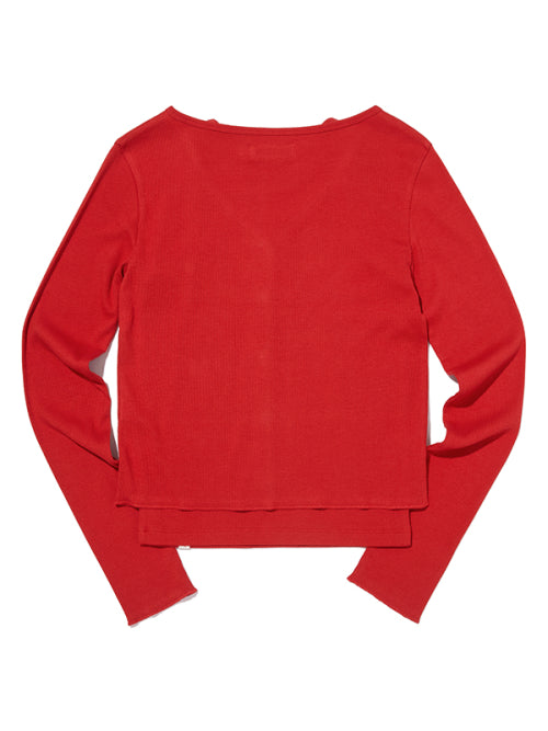 RIBBED SLEEVELESS CARDIGAN SET(RED)