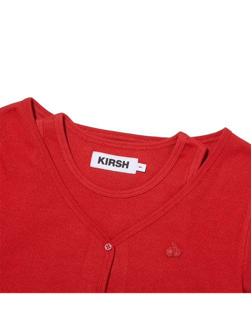 RIBBED SLEEVELESS CARDIGAN SET(RED)