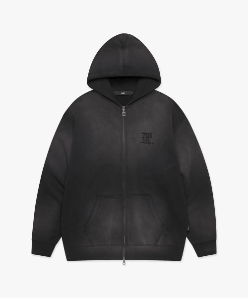 GOTHIC WASHED ZIP-UP HOODIE black