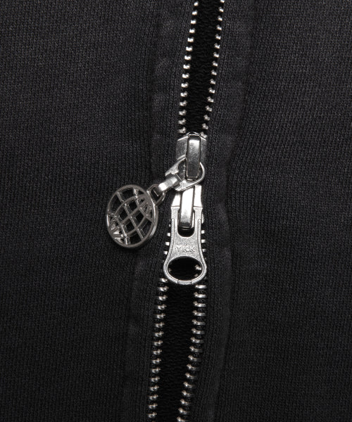 GOTHIC WASHED ZIP-UP HOODIE black