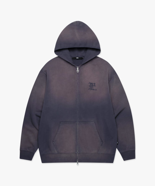 GOTHIC WASHED ZIP-UP HOODIE vintage blue