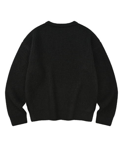Hair Ornament Heart Embroidery Pullover Knit BLACK