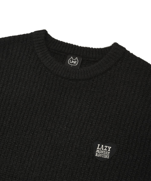 Hair Ornament Heart Embroidery Pullover Knit BLACK