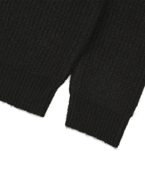 Hair Ornament Heart Embroidery Pullover Knit BLACK