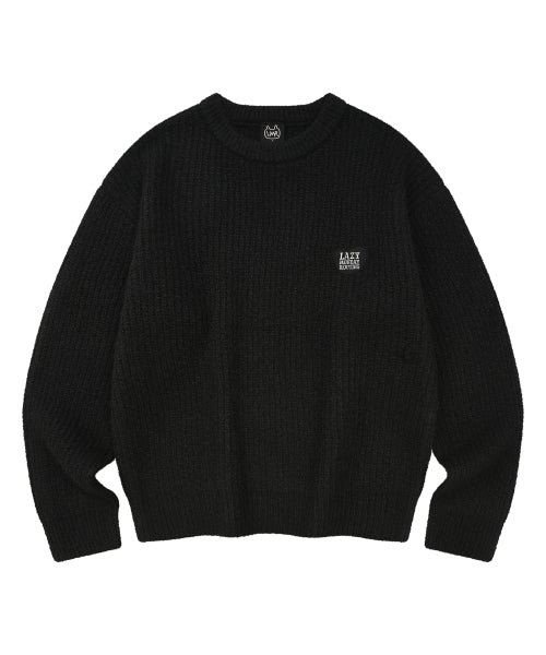 Hair Ornament Heart Embroidery Pullover Knit BLACK
