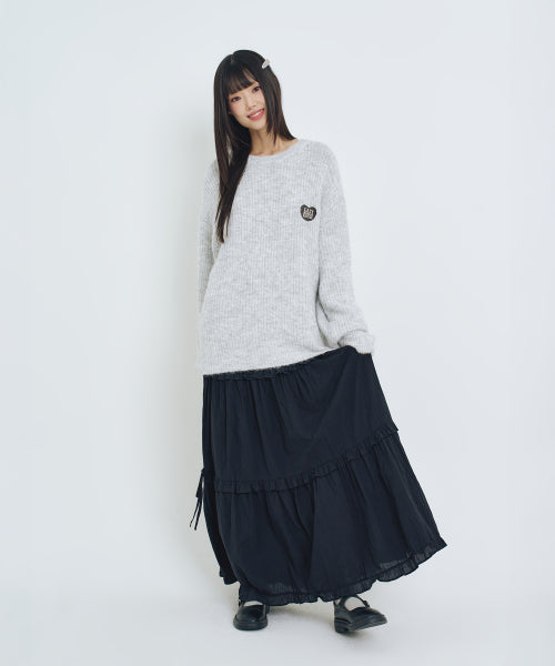Hair Ornament Heart Embroidered Pullover Knit LIGHT GREY