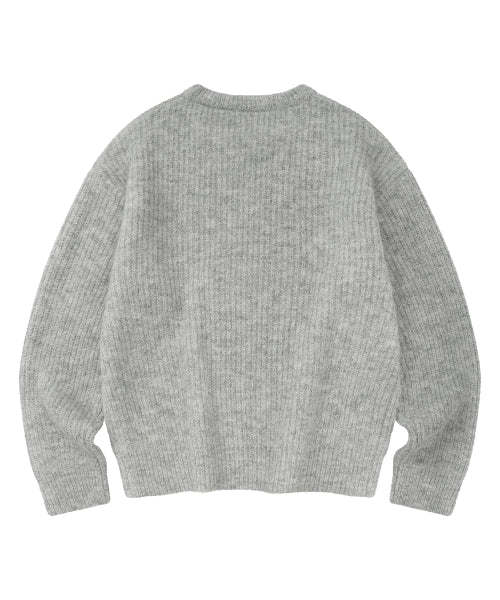 Hair Ornament Heart Embroidered Pullover Knit LIGHT GREY