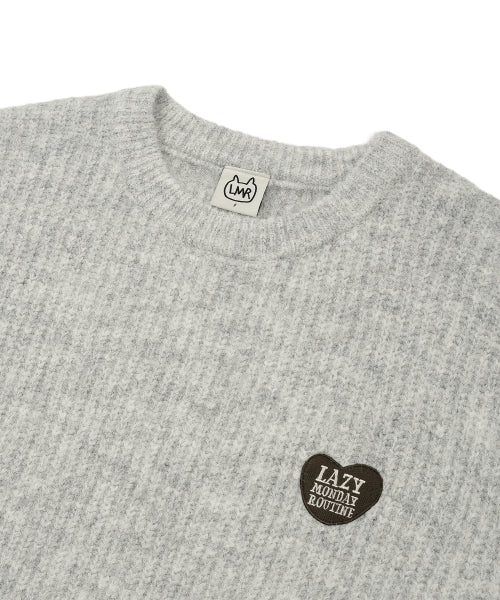 Hair Ornament Heart Embroidered Pullover Knit LIGHT GREY