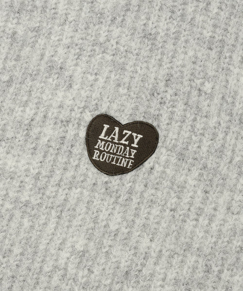Hair Ornament Heart Embroidered Pullover Knit LIGHT GREY