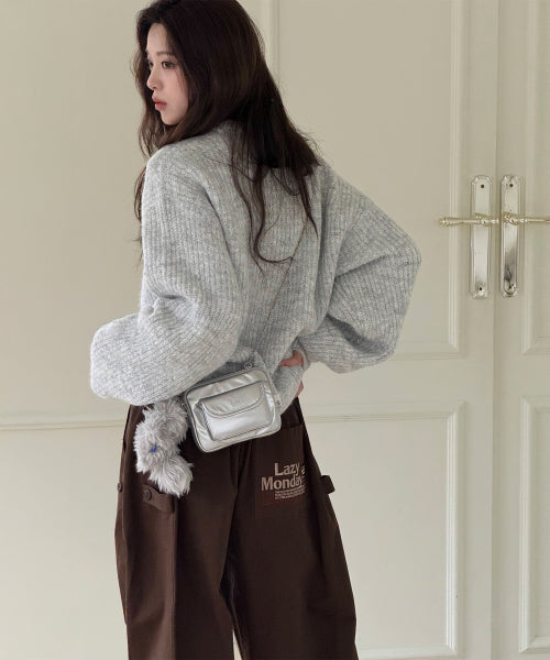 Hair Ornament Heart Embroidered Pullover Knit LIGHT GREY