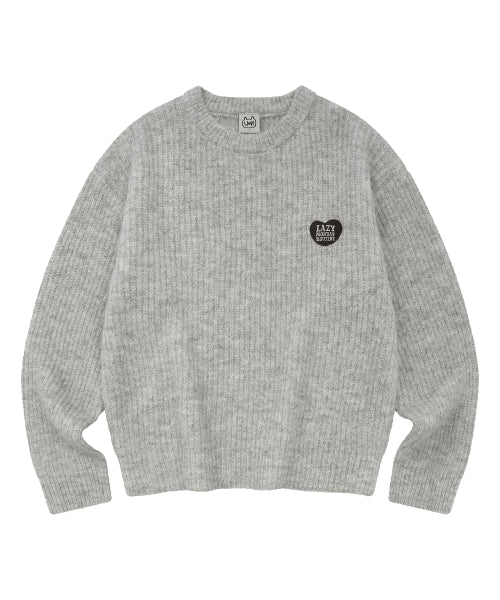 Hair Ornament Heart Embroidered Pullover Knit LIGHT GREY