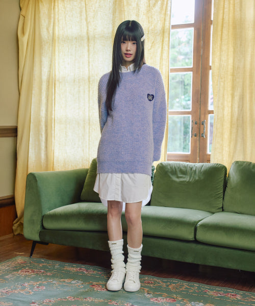 Hair Ornament Heart Embroidered Pullover Knit PURPLE