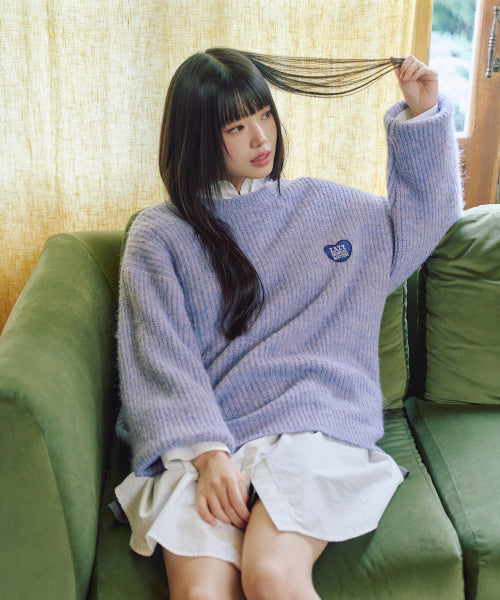 Hair Ornament Heart Embroidered Pullover Knit PURPLE