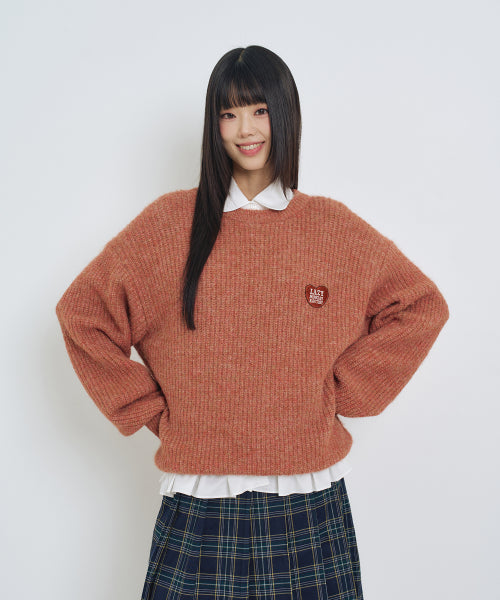 Hair Ornament Heart Embroidered Pullover Knit RED