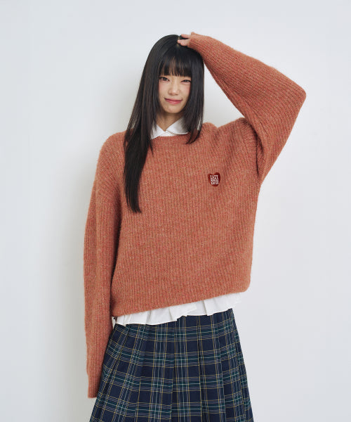Hair Ornament Heart Embroidered Pullover Knit RED