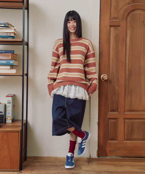 Hairy Stripe Pullover Knit RED