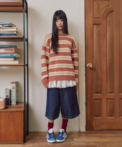 Hairy Stripe Pullover Knit RED