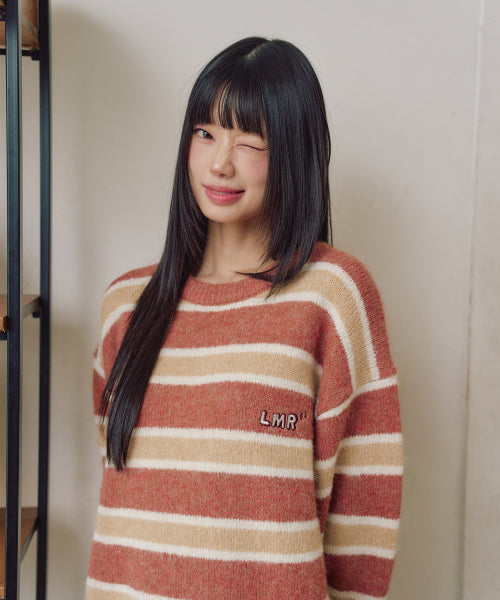Hairy Stripe Pullover Knit RED