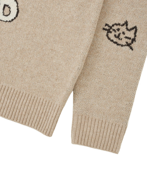 Lettering Jacquard Pullover Knitwear BEIGE