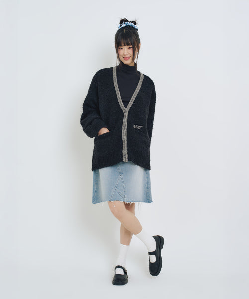 Coloring point boucle cardigan BLACK