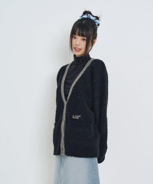 Coloring point boucle cardigan BLACK