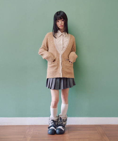 Color Scheme Point Boucle Cardigan BEIGE