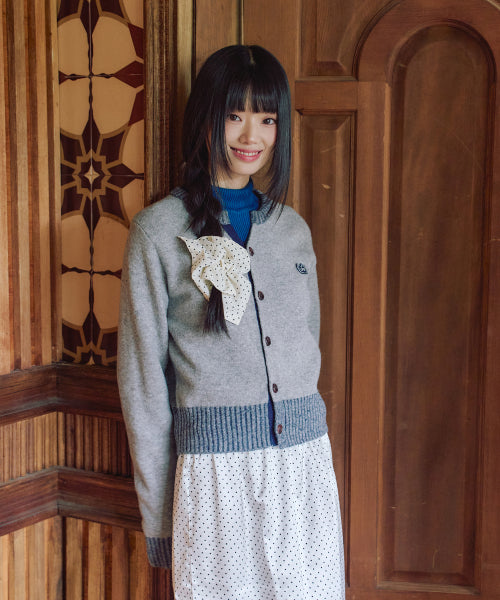 Coloring point round cardigan LIGHT GREY