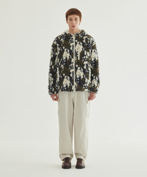 CAMO PATTERN SHERPA HOODED JACKET