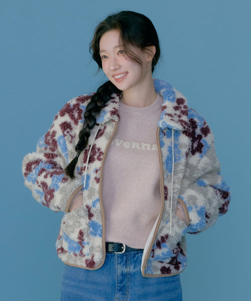 WOMAN PATTERN SHERPA ZIP-UP JACKET