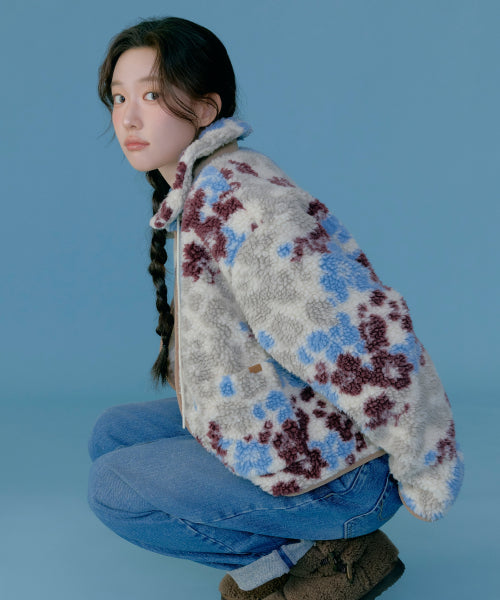 WOMAN PATTERN SHERPA ZIP-UP JACKET