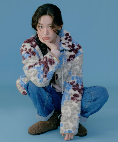 WOMAN PATTERN SHERPA ZIP-UP JACKET