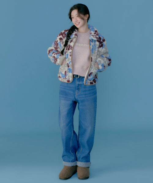 WOMAN PATTERN SHERPA ZIP-UP JACKET
