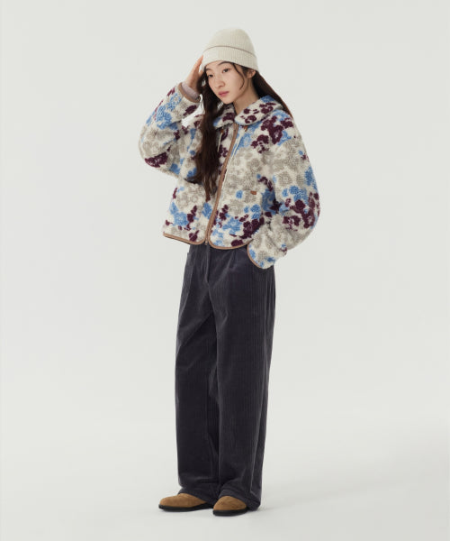 WOMAN PATTERN SHERPA ZIP-UP JACKET