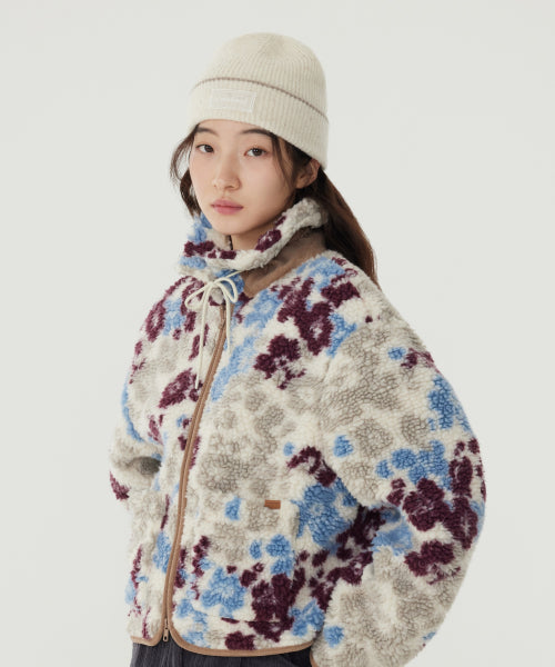 WOMAN PATTERN SHERPA ZIP-UP JACKET