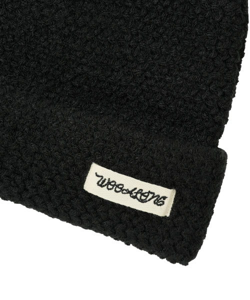 Folded Label Knit Beanie - BLACK