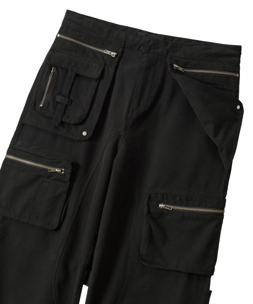 Lowrise Washed Curve Cargo Pants - BLACK