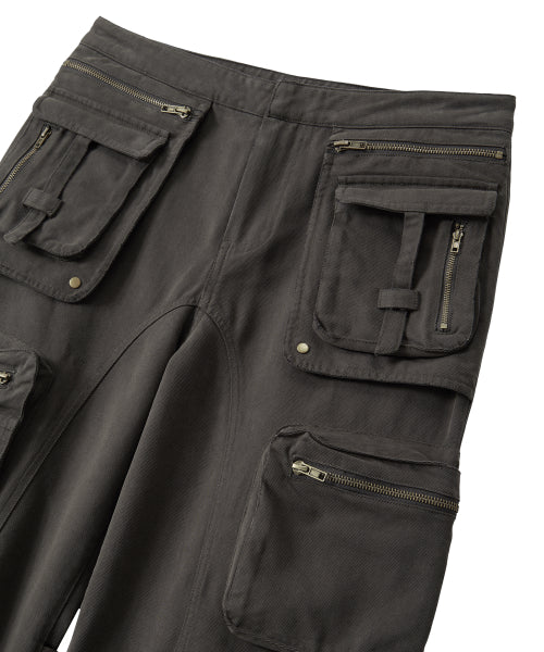 Lowrise Washed Curve Cargo Pants - KHAKI