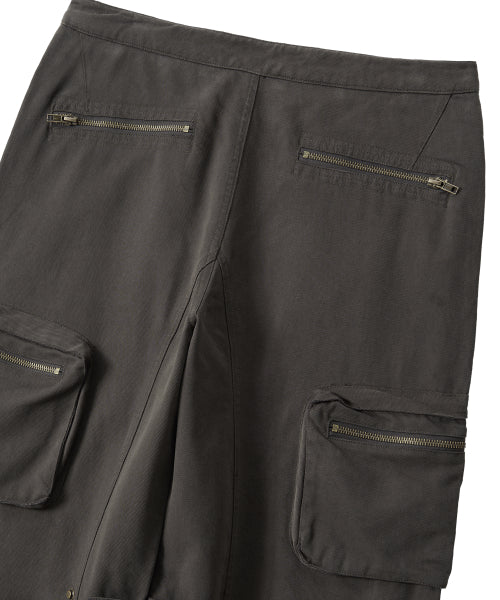 Lowrise Washed Curve Cargo Pants - KHAKI