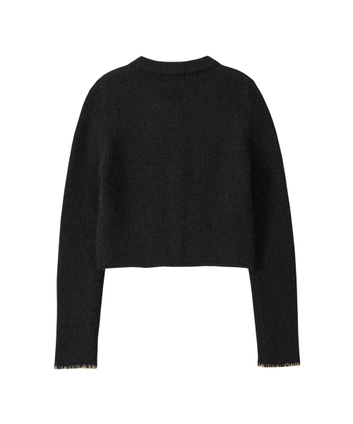 Contrast Stitch Crop Cardigan - BLACK