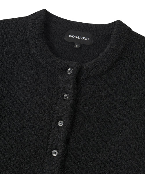 Contrast Stitch Crop Cardigan - BLACK
