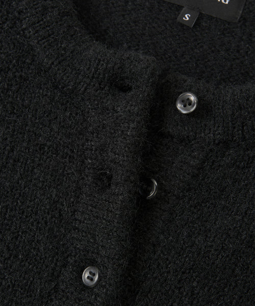 Contrast Stitch Crop Cardigan - BLACK