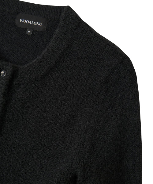 Contrast Stitch Crop Cardigan - BLACK