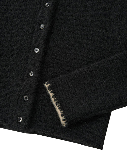 Contrast Stitch Crop Cardigan - BLACK