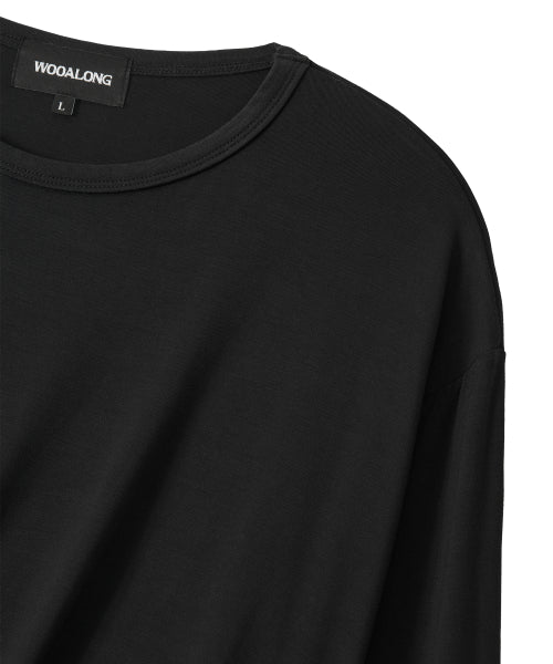 Overlay Drape Long Sleeve Tee - BLACK