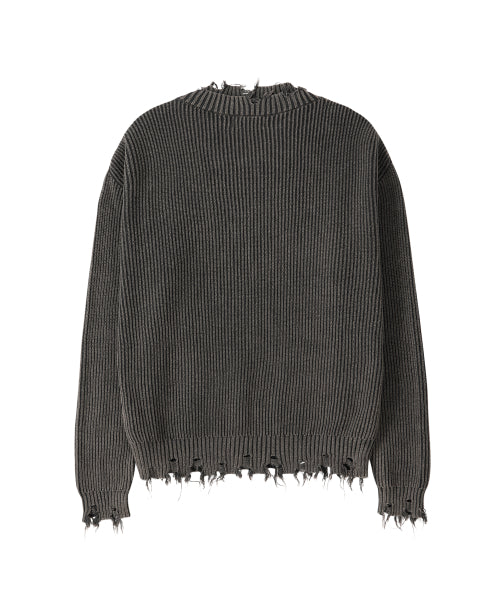 Vintage Damage V-Neck Loose Knit - CHARCOAL