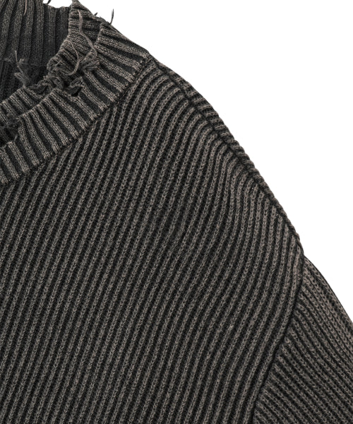 Vintage Damage V-Neck Loose Knit - CHARCOAL