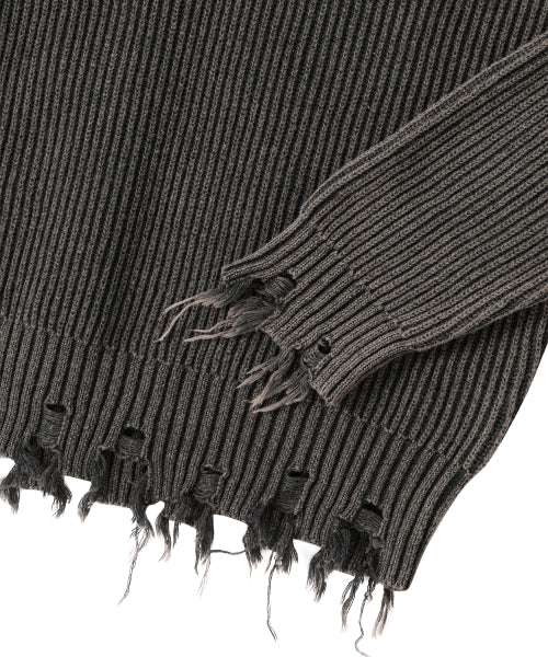 Vintage Damage V-Neck Loose Knit - CHARCOAL