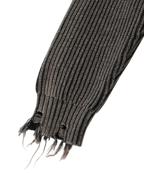 Vintage Damage V-Neck Loose Knit - CHARCOAL