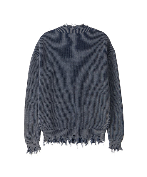 Vintage Damage V-Neck Loose Knit - NAVY